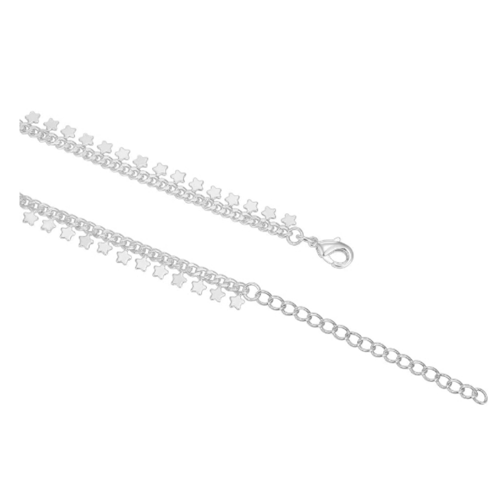 14K Gold Plated Charm Link Chain Star Adjustable Anklet In White Gold - Picture 2 of 5